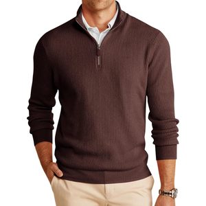 2025 suéter informal con cremallera de cuarto para hombre con cuello simulado invierno cálido acanalado para Polo suéteres capucha con cierre de cremallera para - Product Image 5