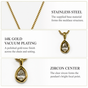 Irregular Sculpted Zircon Necklace Stainless Steel 14K <b>Gold</b> Vacuum Plated Organic Pendant <b>Gold</b> and Silver Colors - Product Image 3