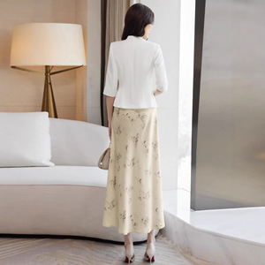 Women's Elegant Black Satin Blazer Mid Sleeve Slim Fit Casual Summer Style With Pocket Solid Color - Product Image 3