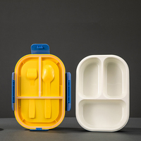 Boîte à bento 900 ml 3 compartiments PP5, compatible micro-ondes, avec fourchette et cuillère intégrées, anti-fuite, logo personnalisé, pour l'école, le bureau, le dortoir