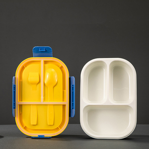 Lonchera Bento de 900 ml con 3 compartimentos, PP5, apta para microondas, con tenedor y cuchara incorporados, a prueba de fugas, con logo personalizado, para la escuela, oficina, dormitorio. - Product Image 3