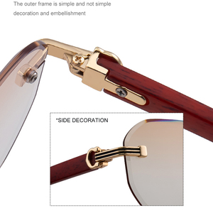Lunettes de soleil photochromiques sans monture 2025, style haute couture vintage rétro, verres taillés diamant, branches effet bois, protection UV400 - Product Image 4