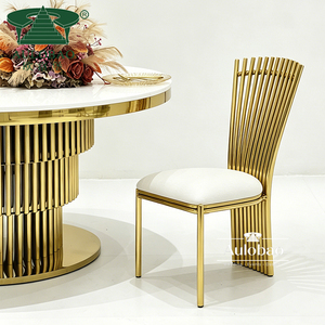 Silla de Comedor para Exteriores con Respaldo Alto, Estructura de Acero Inoxidable, Blanca y Dorada - Product Image 2