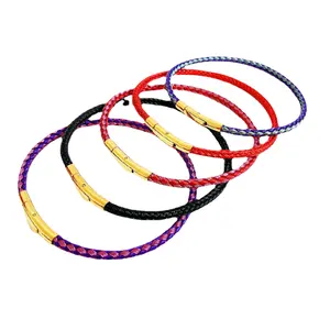 Pulsera de acero resistente al agua 2404 con cuentas de transferencia de oro duro 3D, cuerda de acero inoxidable, alambre multicolor