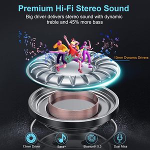 سماعات أذن لاسلكية HE-008A مع خاصية إلغاء الضوضاء، بلوتوث 5.3، صوت ستيريو غامر، جودة صوت عالية مع باس عميق - Product Image 4