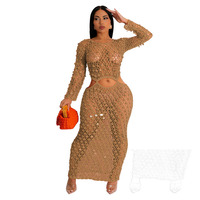 Robe longue sexy évidée, Robe courte à sequins, Robe de plage élégante, Vente en gros, Logo personnalisé, Direct usine
