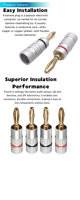 JIALUN Bornes de prise audio plaqué or 4mm Banana and Tip Connectors BP1024-1 Copper Banana Plug
