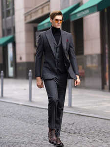 Ensemble de smoking 3 pièces en <span class=keywords><strong>tweed</strong></span> gris mince de luxe pour hommes Taille XL <span class=keywords><strong>Pantalon</strong></span> en <span class=keywords><strong>laine</strong></span> avec fermeture éclair Veste pour mariage Bureau - Product Image 3