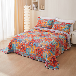 Parure de lit trois pièces universelle en coton pur double face, écologique, douce, sergé 300TC, imprimé végétal moderne, tailles Queen et King - Product Image 2