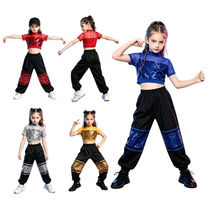 6-16 Kids Girls Modern <b>Dance</b> Clothes Hip Hop Jazz <b>Dance</b> Outfit Crop Top With <b>Pants</b> Stage Performances Parties Casual Daily Wear - Product Image 1