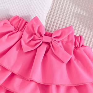 Ensemble de vêtements pour filles, haut sans manches à fleurs élégant et décontracté, jupe à nœud avec chapeau, ensemble en laine doux à trois pièces - Product Image 6