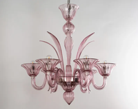 Lustre LED en verre de Murano soufflé à la main de couleur violette, taille moyenne