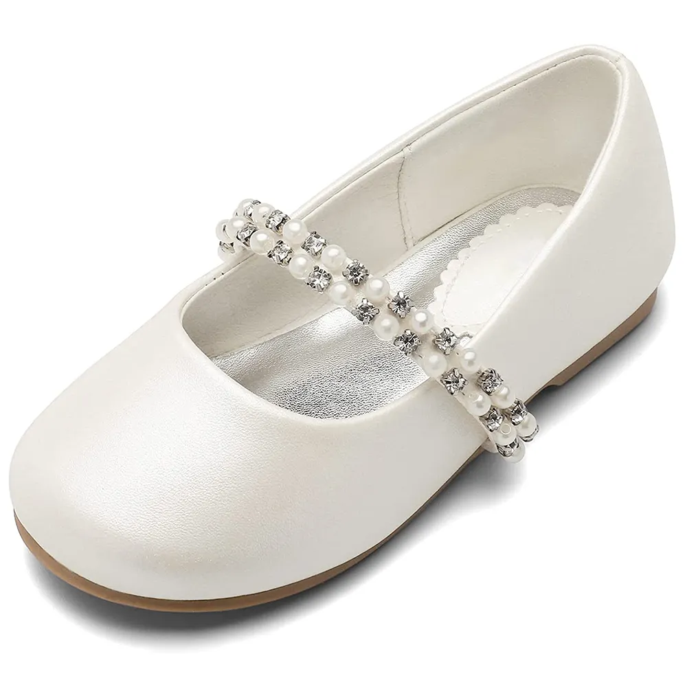 2022 Girl's Mary Jane Princess Shoes Wedding Party Dress Pearl Casual Non-slip Ballerina Flats Shoes