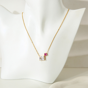 Di fascia alta 18K oro PVD Dainty Waterdrop rettangolare zircone in acciaio inossidabile con ciondolo collana impermeabile gioielli di moda - Product Image 6