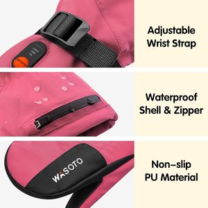 Gants <span class=keywords><strong>de</strong></span> <span class=keywords><strong>ski</strong></span> chauffants rechargeables roses pour enfants, mitaines chauffantes électriques pour filles, mitaines chauffantes pour enfants pour le snowboard en hiver - Product Image 3