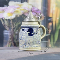 Chope à bière en céramique de Berlin avec couvercle en aluminium, motif paysage urbain en relief, tasse souvenir, capacité 800 ml, compatible lave-vaisselle et écologique, personnalisable