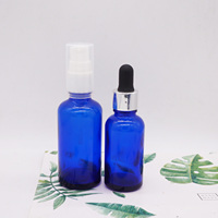 1oz verre bleu Cobalt 30ml bouteille conteneurs sérum avec couvercle noir