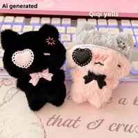 Porte-clés en peluche Tengle, chat noir et chat rose, en coton PP, accessoires de pendentif, breloque de sac, unisexe, 14 ans et plus