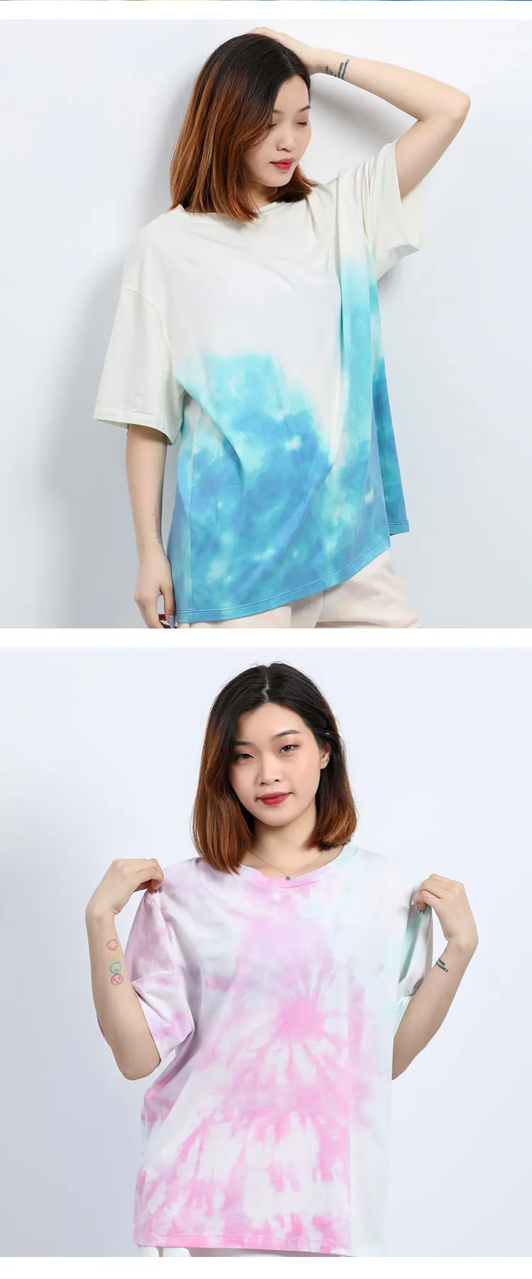 high quality fashion tee plus size women cotton tee-shirts sets personnalisable tie dye t shirts