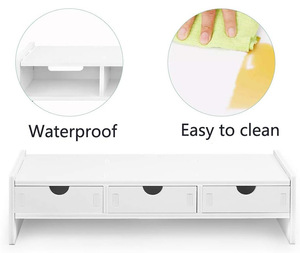 Support de bureau en PVC et bois personnalisé, support de moniteur blanc, rehausseur d'écran, étagère pour ordinateur portable avec tiroir organisateur - Product Image 5