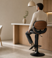 Tabouret de bar pivotant HR-6002 avec structure en contreplaqué, coussin en PU, base chromée 410 mm pour restaurant, café, vente en gros
