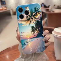 Plage mer coucher de soleil impression bord droit Silicone TPU housse de téléphone portable pour Iphone 7 8 X Xr Xs 11 12 13 14 15 16 17 Pro Max