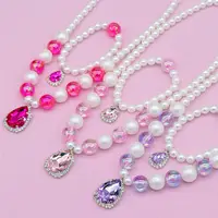 Set Perhiasan Anak Perempuan, Kalung dan Gelang 2 Potong Cocok Manik Berlian Mutiara Hadiah Ulang Tahun Anak Perempuan