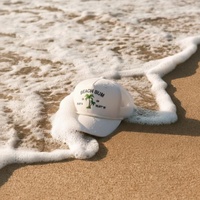 Casquette de camionneur DAZU en polyester respirant à 5 panneaux, brodée de palmiers, idéale pour l'été et la plage, vente en gros