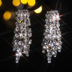 European American High-End Luxury Gold Plated Zinc Alloy Butterfly Design Trendy Shiny Rhinestone <b>Long</b> Tassel Drop <b>Earrings</b> - Product Image 3