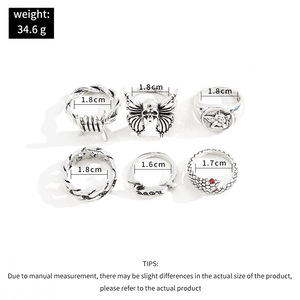 6 pièces/ensemble Punk <span class=keywords><strong>serpent</strong></span> torsion amour Antique argent anneaux pour hommes Goth <span class=keywords><strong>squelette</strong></span> anneaux ensemble Hip Hop Emo mode bijoux Anillos Hombre - Product Image 6