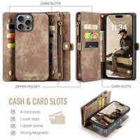 Étui de téléphone détachable en cuir PU avec porte-cartes à chargement sans fil, tendance 2025, pour iPhone 16 Pro Max, avec fermeture éclair