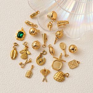 Golden Treasure Trove Collections | 18K PVD Gold Plated Stainless Steel <b>Charm</b> Pendants | Cupcake, Tennis Racket, & Peanut - Product Image 2