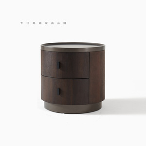 Italian Style Smoked Solid Wood Round Bedside <b>Table</b> Modern <b>Storage</b> Cabinet For Bedroom High <b>End</b> Design - Product Image 1