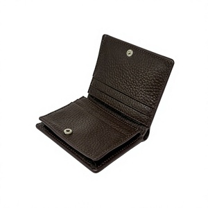Genuine Leather Slim Wallet with Button Closure Unisex Card Holder Minimalist Design <b>Brown</b> Color Large Capacity RFID Protection - Product Image 1