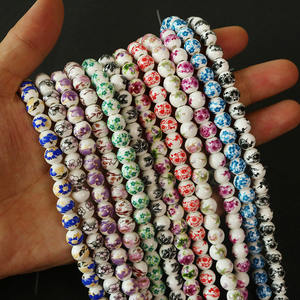 Cuentas redondas de flor de ciruelo de porcelana blanca azul de cerámica pintada a mano, cuentas florales de flor de peonía blanca azul de China Chinoiserie - Product Image 4