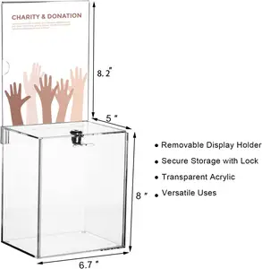 Acryl Donatiedoos Met Slot En Logo Clip, 6.7X5X8 Inch Duidelijke Suggestiedoos, Stemdoos