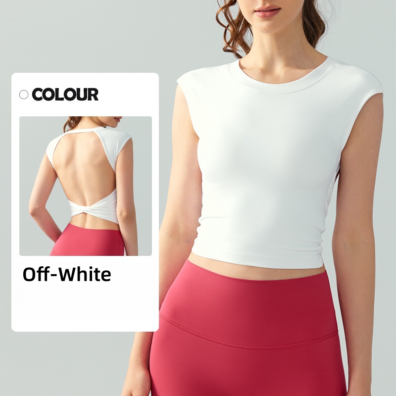 Spring & Summer Yoga Short-Sleeve Top - Fixed Cup Pads, Sexy Open-Back, Cropped, Slim-Fitting, Workout T-Shirt & Fitness Tank