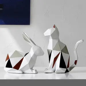 北欧几何猫创意小摆件玩具家居装饰品客厅桌面装饰动物兔