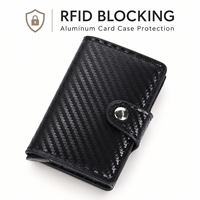 Portefeuille compact anti-RFID avec porte-cartes pop-up, étui en aluminium, fermeture à pression, 2 emplacements supplémentaires pour cartes, poche pour billets, pour hommes et femmes