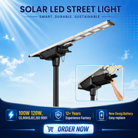Installation facile, tout-en-un, 120W, panneau solaire monocristallin en silicium LED, éclairage de rue, IP66, construction en alliage d'aluminium, télécommande, 3 ans de garantie