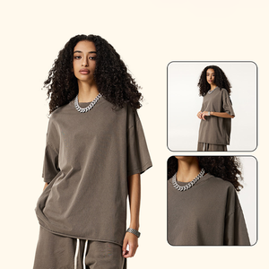 เสื้อยืดคอตตอนคุณภาพสูงทรงโอเวอร์ไซส์ แขนเสื้อแบบดรอปโชว์เดอร์ สไตล์สตรีทแวร์ วินเทจ ล้างสีแบบแอซิดวอช - Product Image 3