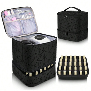 Quilted Double Layer Cosmetic Case Black <b>Makeup</b> <b>Bag</b> <b>With</b> <b>Mirror</b> Portable Toiletry Organizer - Product Image 5