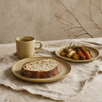 Ensemble tasse et soucoupe à expresso en grès côtelé EKA, vert olive, en céramique, pour café, bistrot, hôtel, hôtellerie, style Slow Living