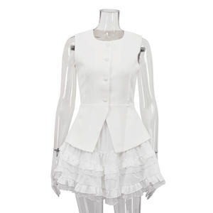 Ensemble deux pièces pour femmes, haut sans manches à boutons, <span class=keywords><strong>jupe</strong></span> <span class=keywords><strong>tutu</strong></span> taille haute, mode décontractée transfrontalière, été, haut de gamme - Product Image 5