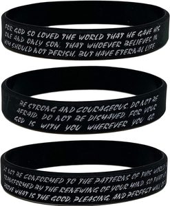 Vòng Tay Cơ Đốc Với Vòng Tay Silicon Tôn Giáo Câu Kinh Thánh Truyền Cảm Hứng-Giăng <span class=keywords><strong>3</strong></span>:16, Rô-ma 2:12, <span class=keywords><strong>Joshua</strong></span> <span class=keywords><strong>1</strong></span>:9 - Product Image 3