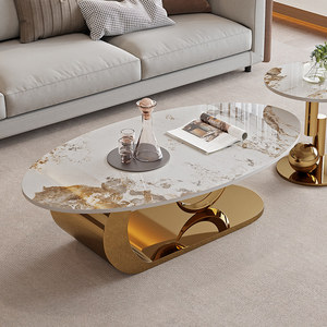 Mesa de Centro Ovalada de Acero Inoxidable, Portátil, Moderna, Minimalista, de Lujo Ligero, con Marco Metálico para Sala de Estar - Product Image 2