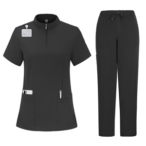 HZMNOI Scrubs Set Blue Short Sleeve Top Pants Moisture Wicking For Medical Beauty Salon Women's Uniform - Product Image 3