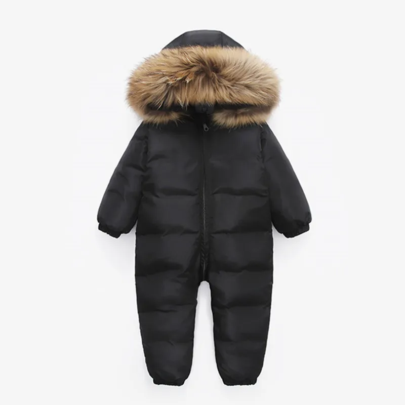 Moda şerit kış yenidoğan bebek erkek kız ceket sıcak kürk kapşonlu tulum tulum unisex bebek çocuk tulum giyim setleri