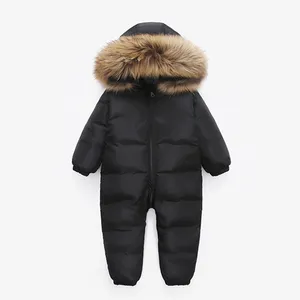 Fashion Sliver Winter Pasgeboren Baby Jongen Meisje Jas Warm Fur Hooded Overalls Rompertjes Unisex Baby Kinderen Jumpsuit Kleding Sets