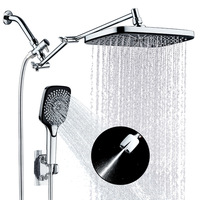 Douche carrée supérieure transfrontalière de 12 pouces, 4 fonctions, pommeau de douche à main pressurisé en acier inoxydable chromé, style Stellium